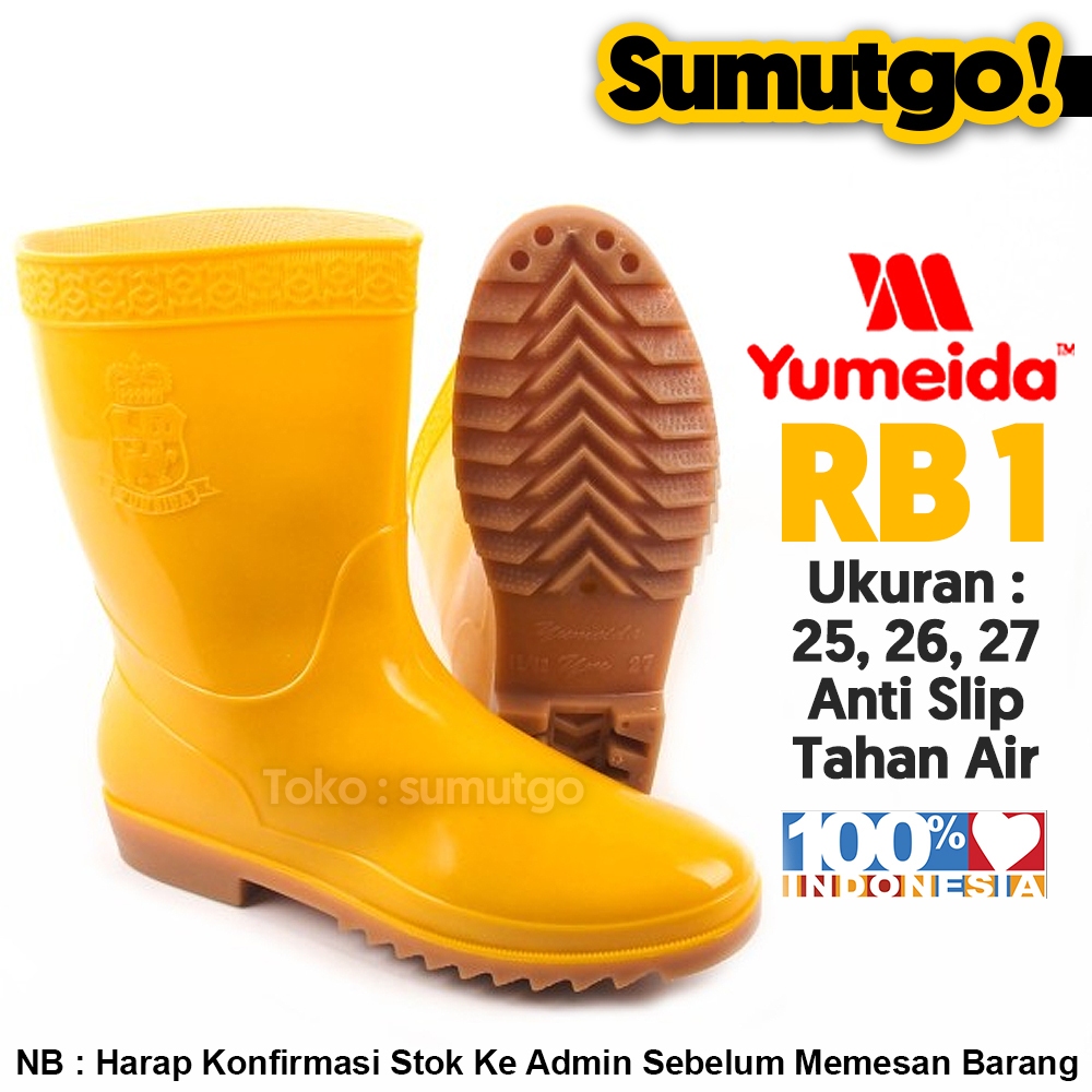 YUMEIDA RB1 Sepatu Boot Karet PVC Kuning / Boots Hujan Murah Anti Air Waterproof Kerja Pabrik Pabrik