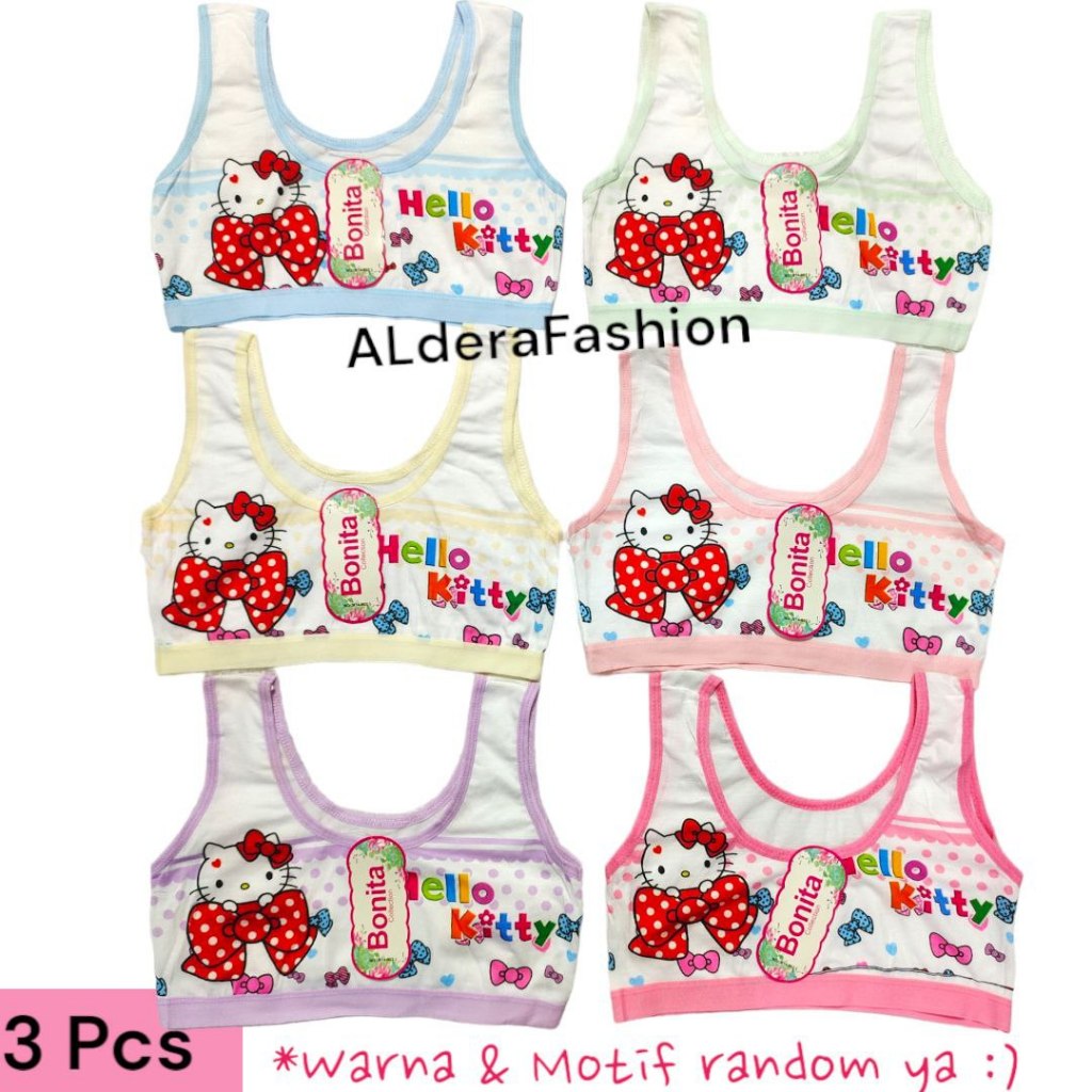 (3 PCS) Miniset Pelajar Bra BH Anak Pelajar Remaja ABG SD SMP Full Print Putih