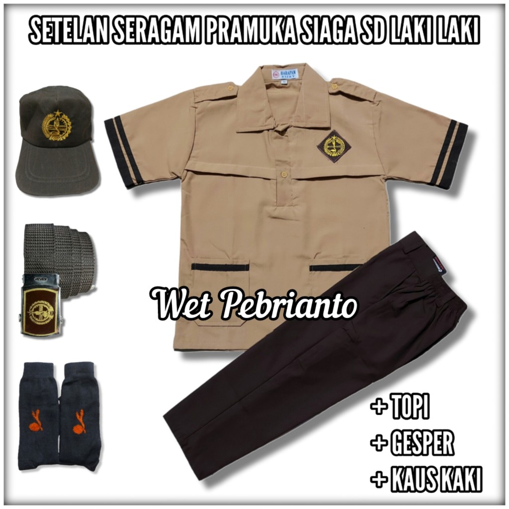 Setelan Baju Seragam Pramuka SIAGA SD Anak Laki Laki Baju SIAGA Lengan Pendek Celana Pramuka Panjang