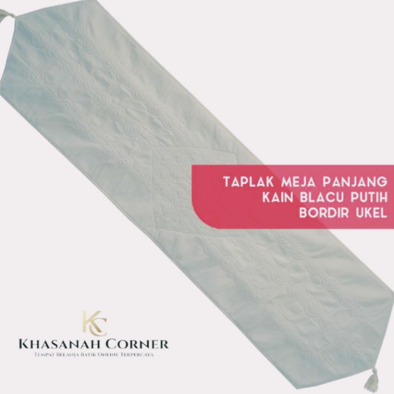 Taplak Meja Panjang Runner Table Cloth Cover Persegi Kain Batik Lurik Tenun Katun Warna Putih Bordir