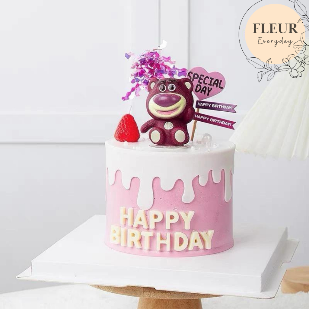 TOPPER BONEKA LOTSO TOY STORY beruang merah stroberi dekorasi hiasan kue ulang tahun anak happy birt