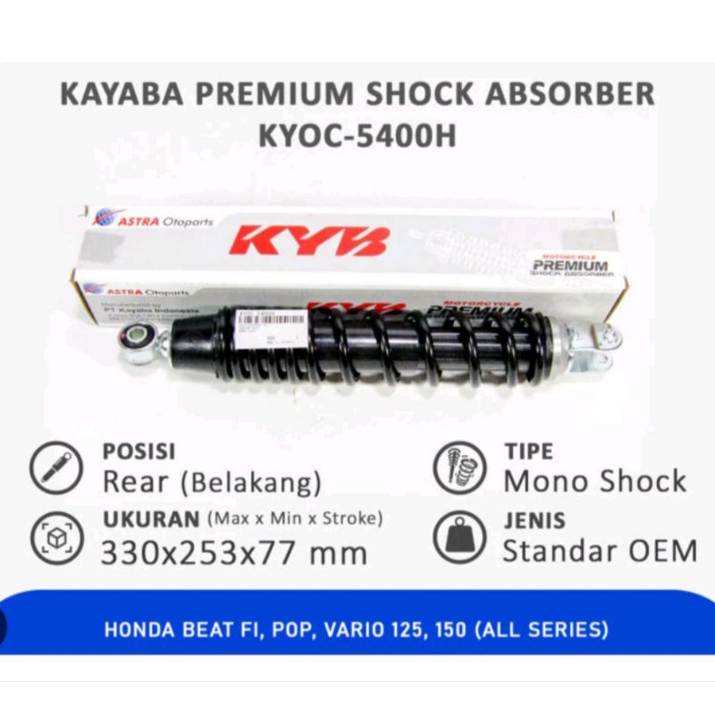 SHOCK BELAKANG MATIK MATIC VARIO/VARIO 125 BEAT 330MM ORIGINAL SHOCKBREAKER KYB ASTRA OTOPARTS KYOC-