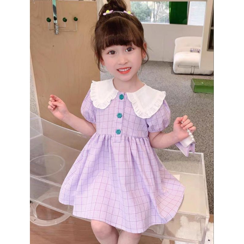NEW ARRIVAL DRESS UNGU LILAC KERAH KELINCI IMPORT SUPER PREMIUM ANAK PEREMPUAN USIA 2 3 4 5 6 7TAHUN