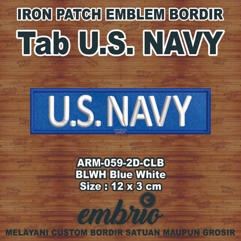 ARM-059-2D-CLB Patch US NAVY tab emblem bordir nametag us army - BLWH Blue White