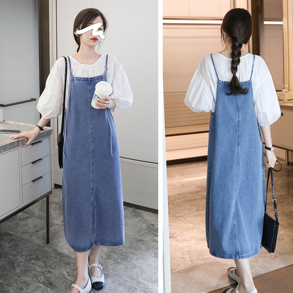overall jeans wanita rok jeans panjang maxi dress korean style long dress jumpsuit fashion wanita ju