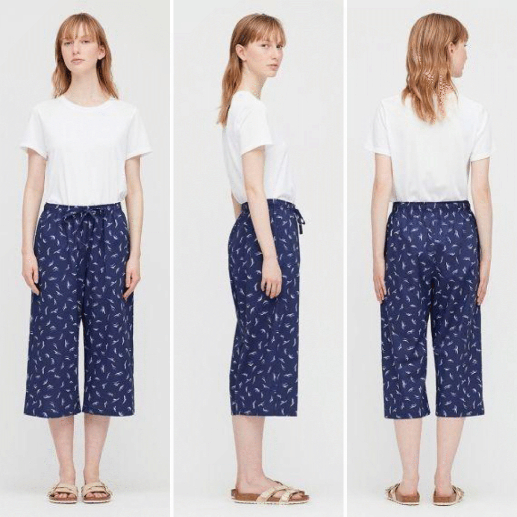 Uniqlo Celana Kulot Wanita Rayon Motif Pendek 3/4 Original