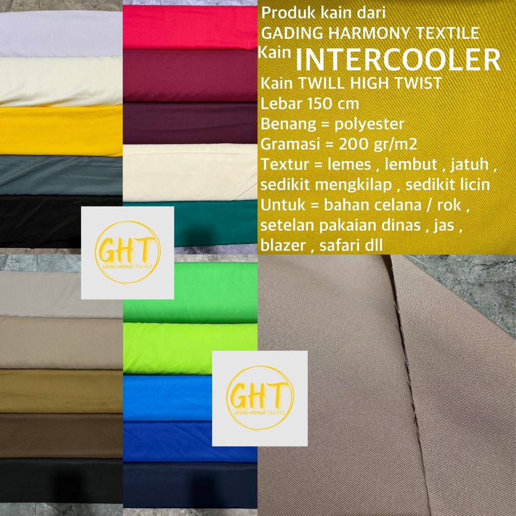 ( per 25 cm ) kain INTERCOOLER lebar 150 cm twill high twist hightwist polyester lemes bahan baju ce