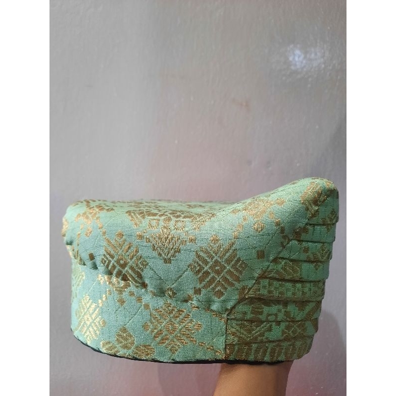 saluak songket dewasa warna hijau sage gold topi pengantin cowok
