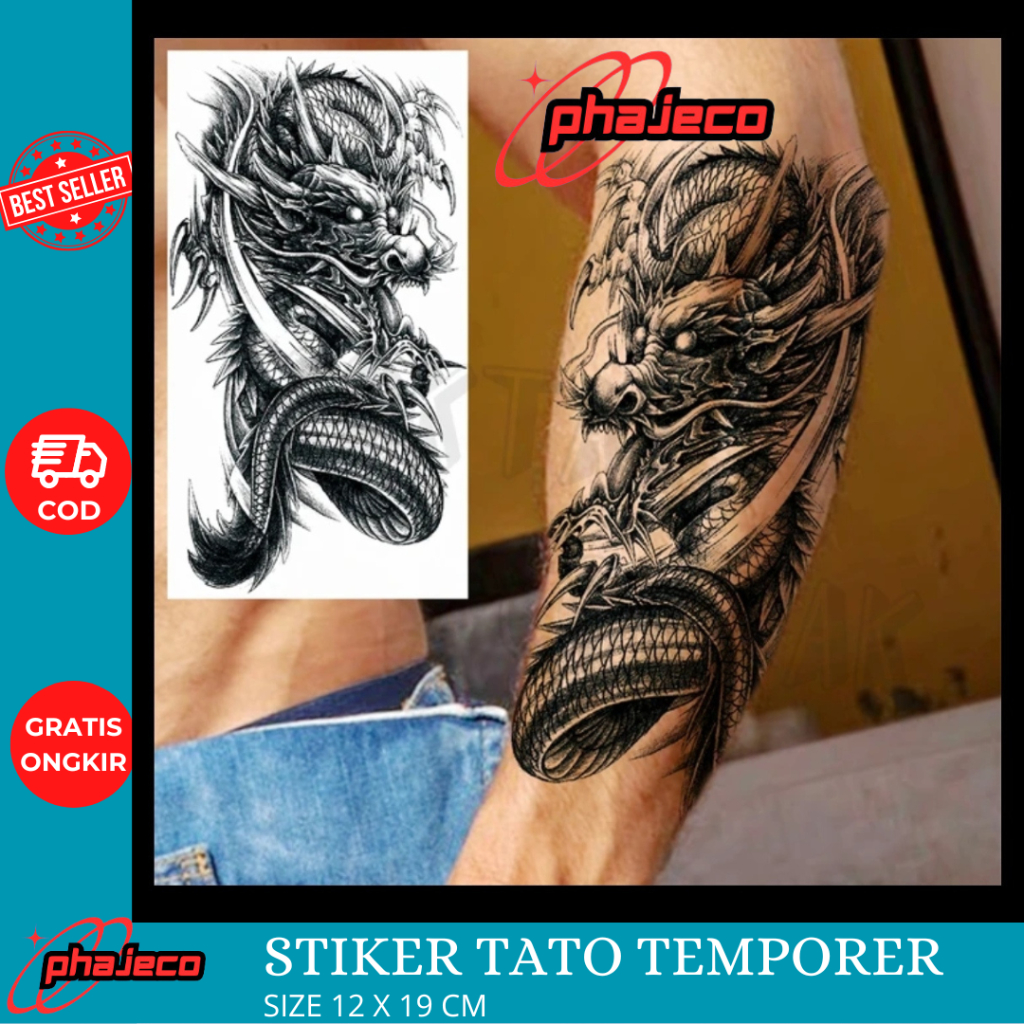 Phajeco Stiker Tato Temporary Motif 3D Seri HBX 702 Naga - Tato Temporer
