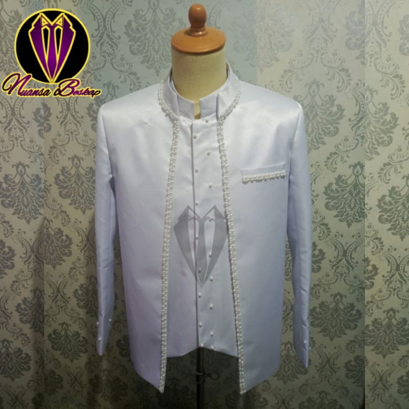 Atasan Beskap Pengantin Pria Tabur Mutiara (HANYA JAS DAN ROMPI)
