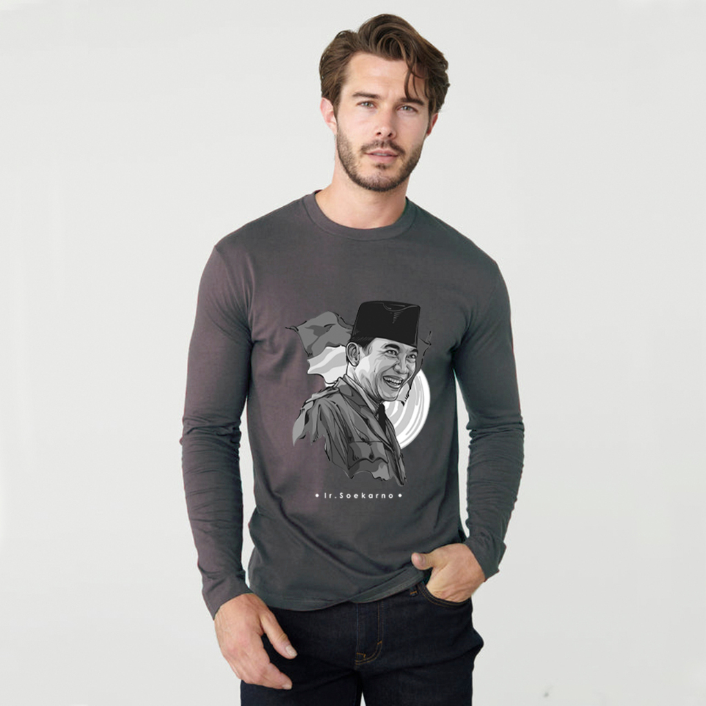 KAOS PRIA/WANITA COTTON COMBED 24s LENGAN PANJANG/PRINTED IR.SOEKARNO