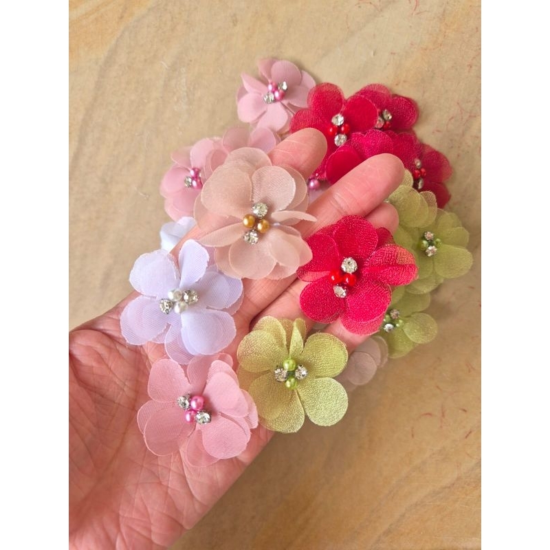 BUNGA ORGANZA 3D / HIASAN KUKU PALSU / HIASAN BAJU / HIASAN BANDO / APLIKASI BUNGA ORGANZA / BUNGA R