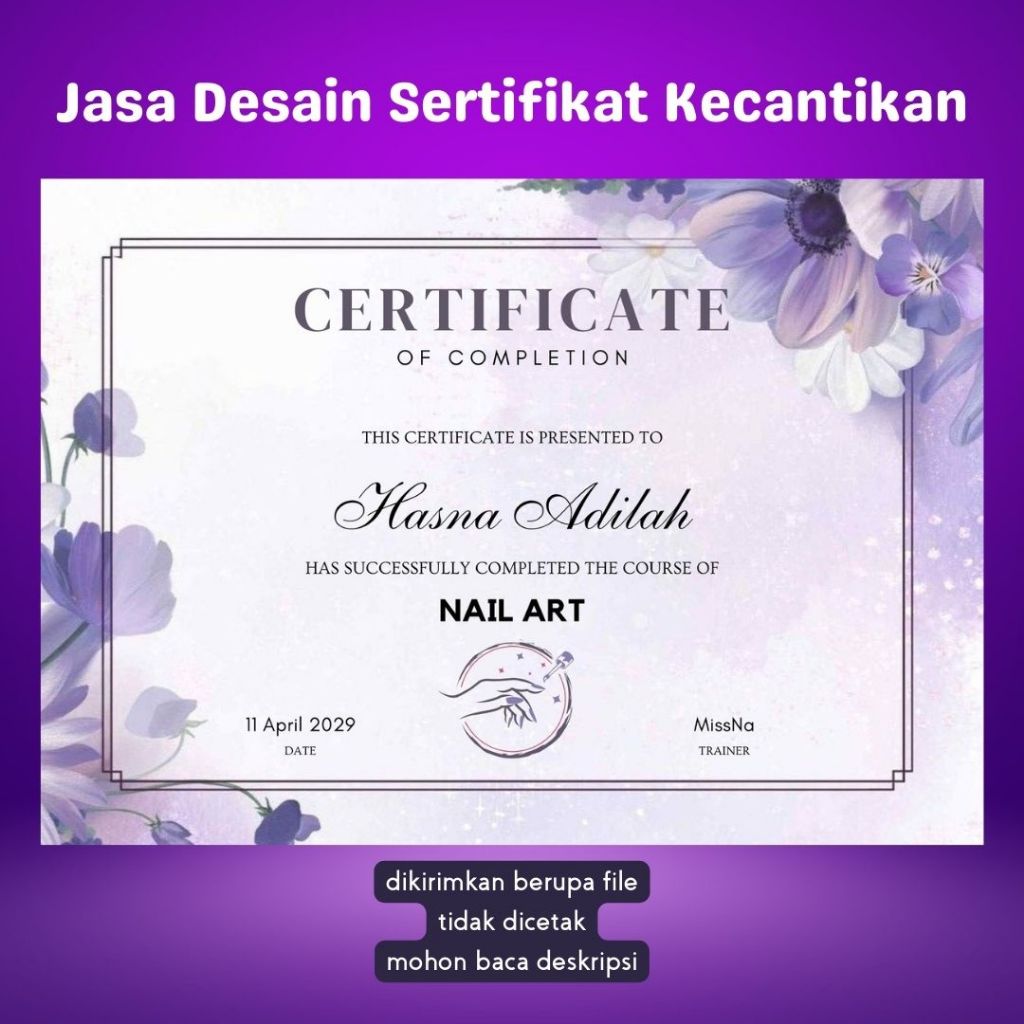 [TIDAK DICETAK]JASA DESAIN SERTIFIKAT NAIL ART| EYELASH DLL