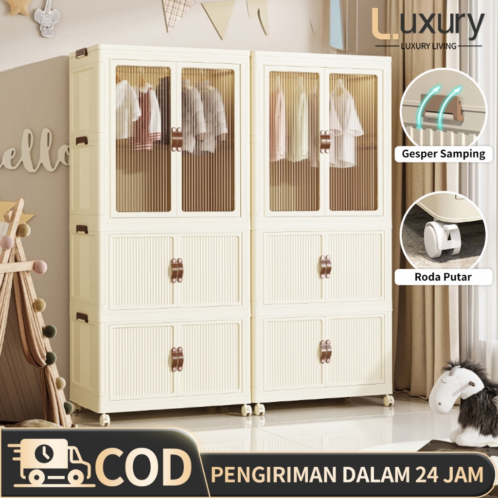 LL Lemari plastik lipat/Lemari plastik lipat premium/Lemari Baju Wardrobe Pintu Transparan