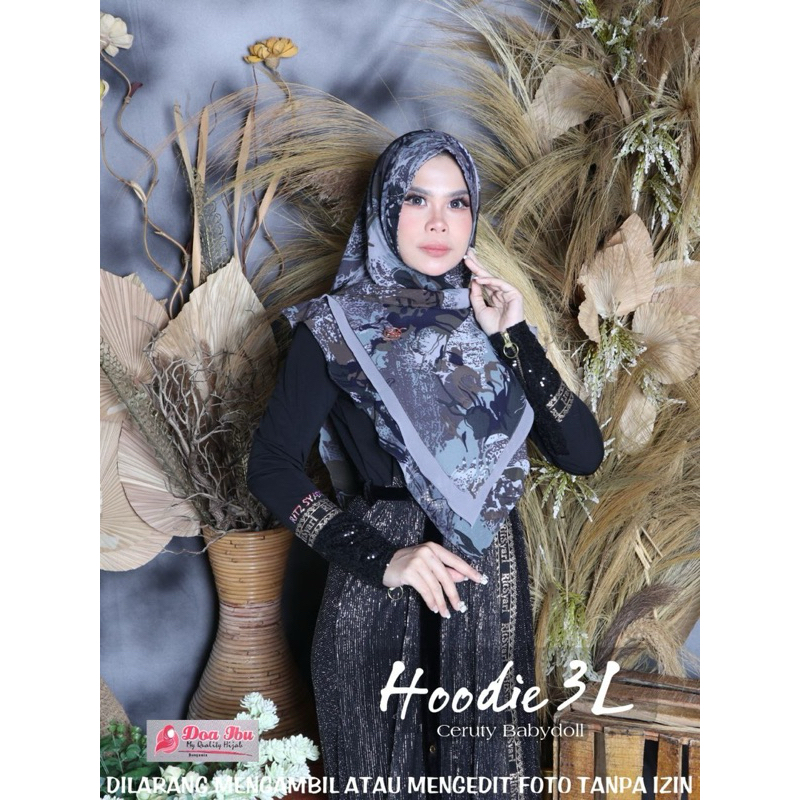 101 Jilbab Doa Ibu Ceruty Hoodie softped flow 3 layer/Hijab khimar doi ori by bunyamin