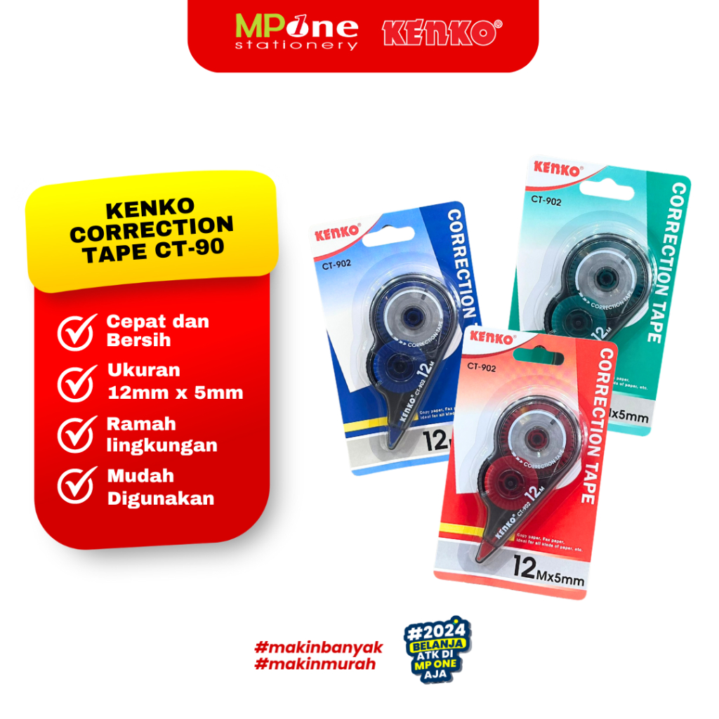

Kenko Correction Tape 12mm CT-902 / Tipe Ex Kertas Roll 12m Kenko Tipe x