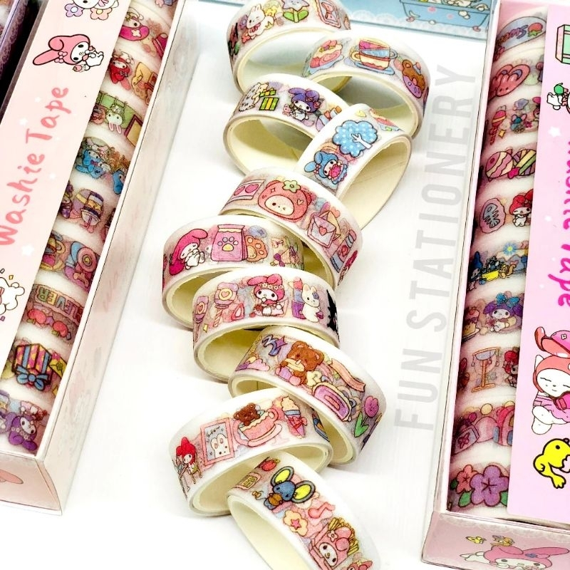 

Washie Tape Sanrio Glitter 1 Box Mika Isi 10 Roll