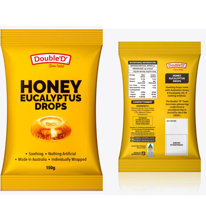 

Double D Eucalyptus & Honey Drops | 150g