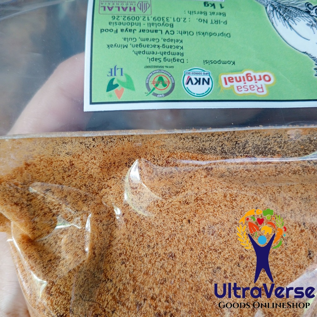 

RB22 Abon Sapi Cap Kakatua Boyolali 1kg Cap Burung Kakatua Label Hijau Granul Halus Halal Murah