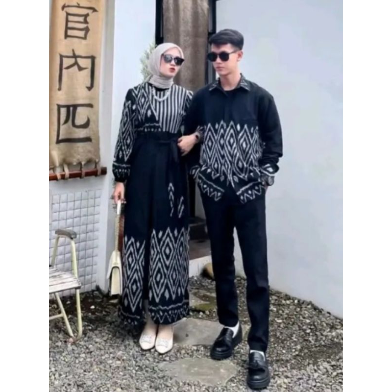 BAJU TENUN SET COUPLE PASANGAN-BAJU PREWEDDING HITAM