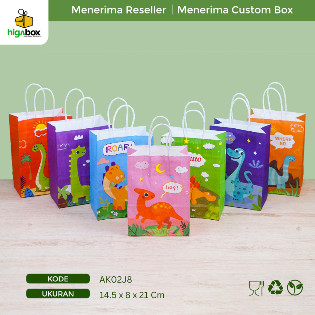 

Paper Bag Dino / Goodie Bag Dino / Tas Ulang tahun anak / Tas Kraft Hampers Dino I AK02J8 - AK03J8