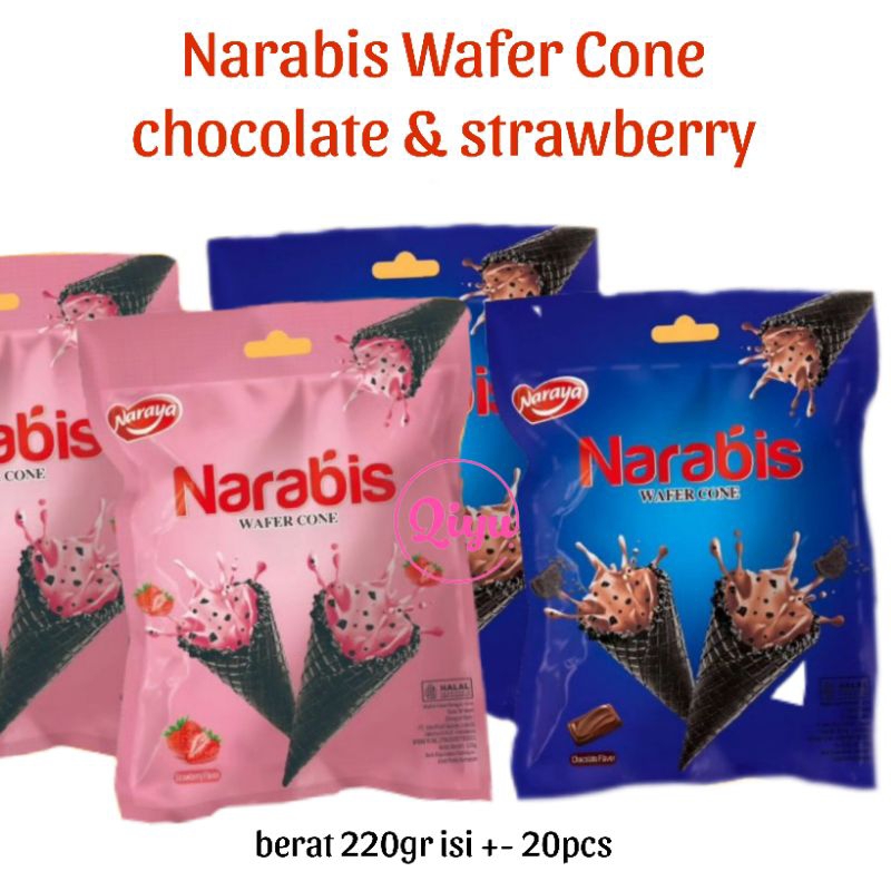 

Narabis WAFER CONE 220gr - Naracone cream strawberry coklat - cemilan cone viral