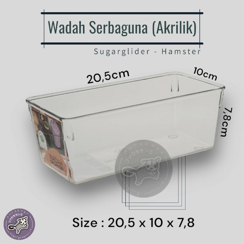 Wadah Serbaguna | Wadah Mandi | Wadah Makan | Sugarglider | Hamster | Akrilik Bening |