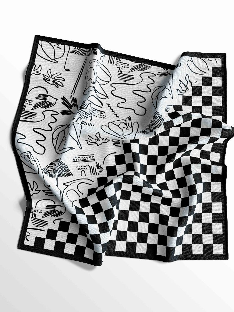 one click-Slayer bandana motif catur abstrak - aksesoris syal fashion multifungsi