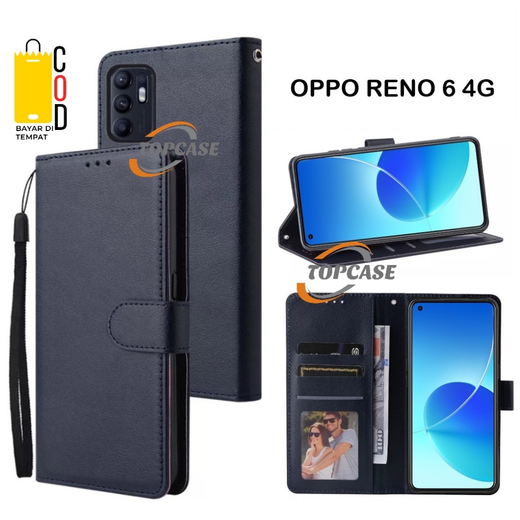 Flip Case OPPO RENO 6 4G Leather Flip Cover Wallet Case Kulit - Casing Dompet Case Wallet Leather Fl
