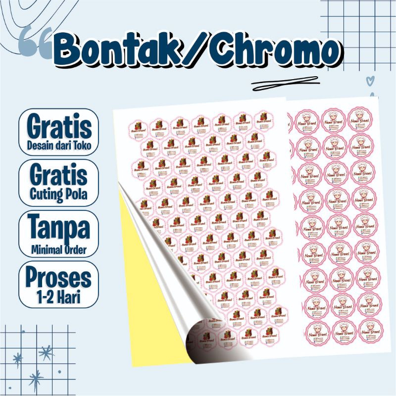 

STIKER BONTAK/CHROMO A3+ | CETAK STIKER CUSTOM | CETAK STICKER LOGO | CETAK STICKER LABEL MAKANAN & MINUMAN