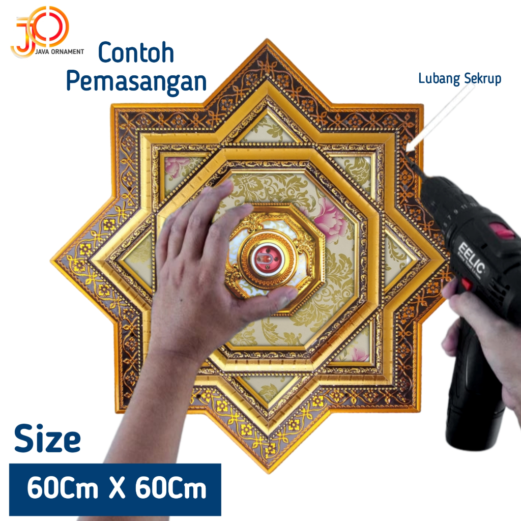 JAVA ORNAMEN Fitting Lampu plafon PVC 60X60