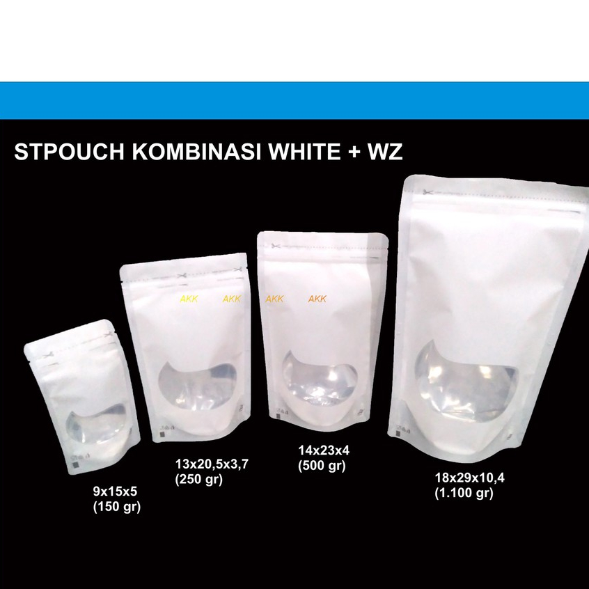 

STAND POUCH KOMBINASI 150 GRAM (9x15x5) + ZIPPER + WINDOW (20 PCS)