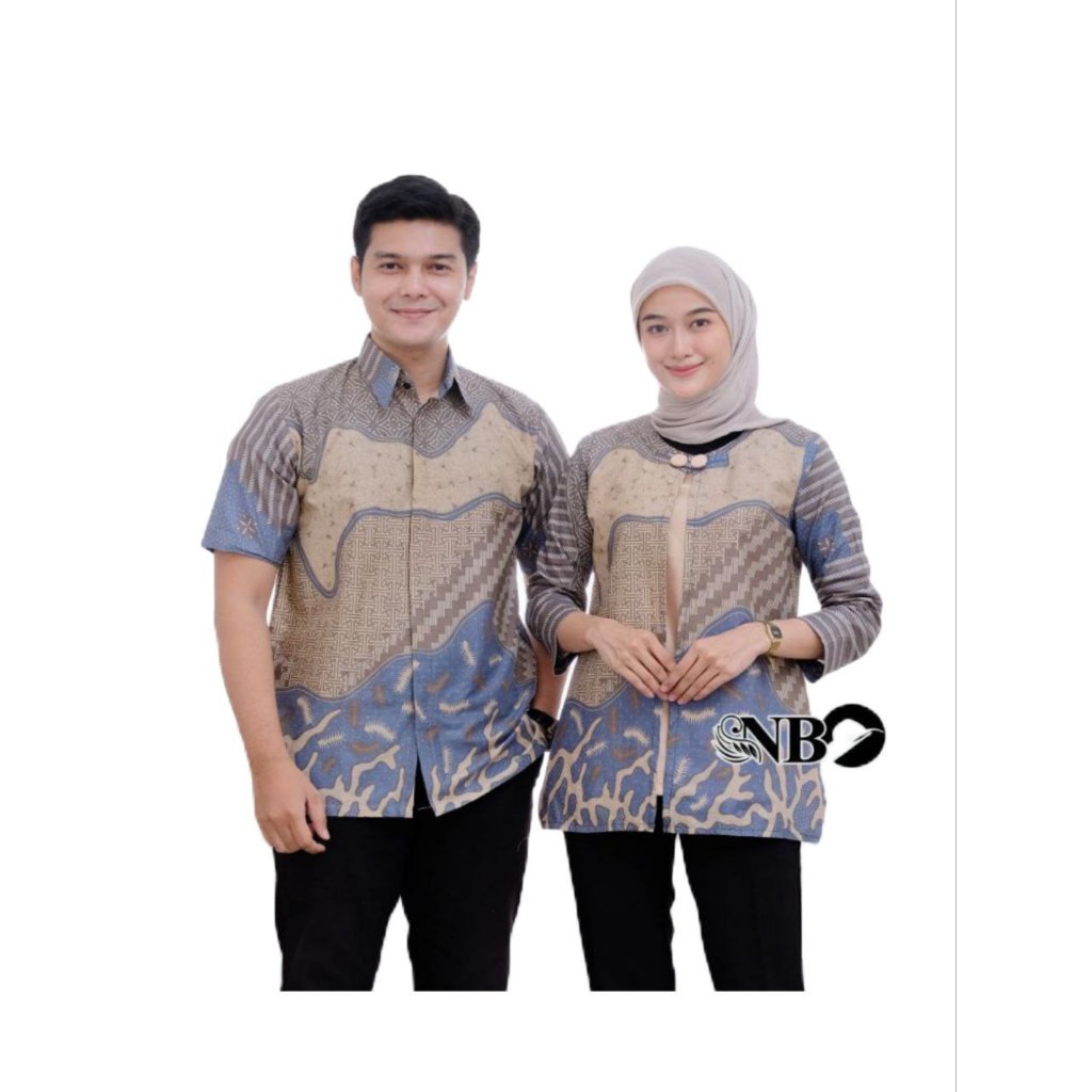 Baju Batik Pasangan Muda Mudi Kerja Masakini Kombinasi Model Motif Terbaru BA03