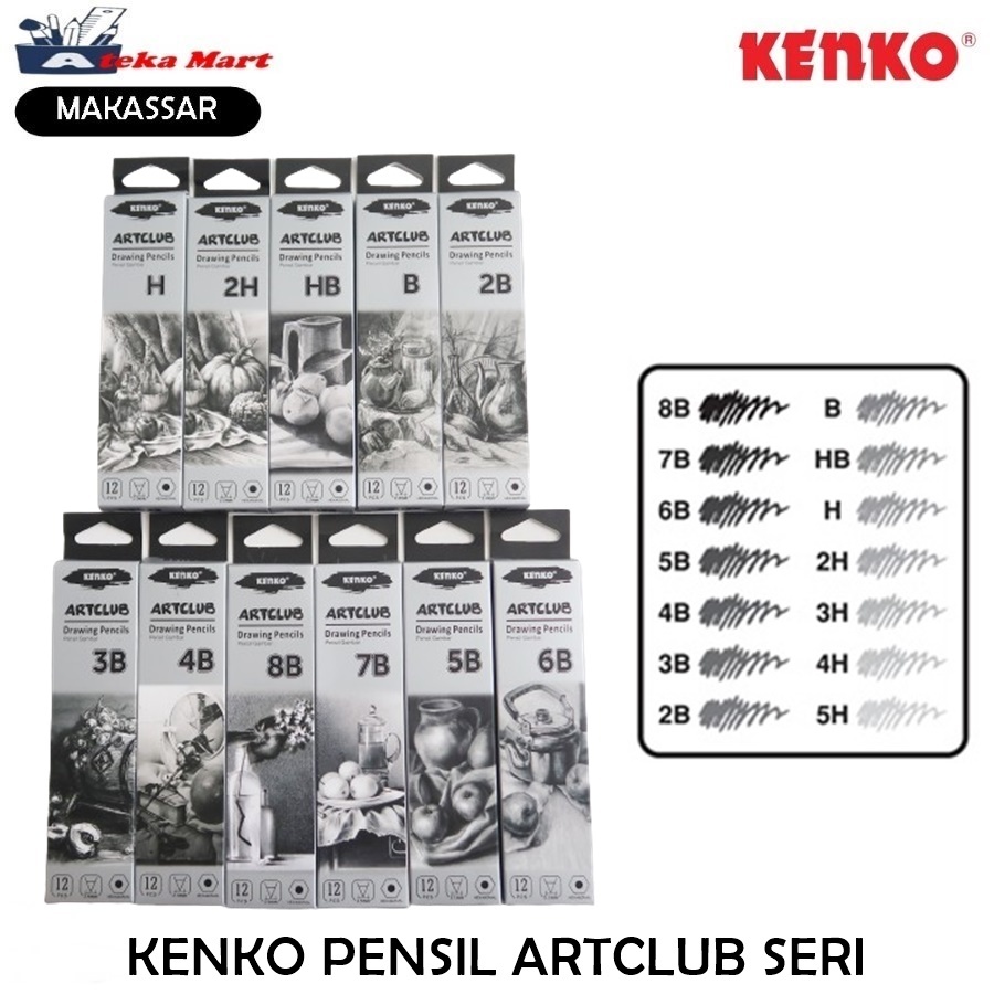 

[BOX/12PCS] KENKO PENSIL ARTCLUB SERI B DAN H DRAWING PENSIL GAMBAR