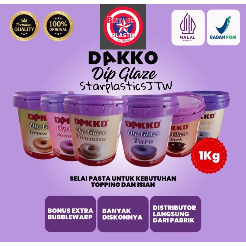 

TOP BRAND! DAKKO Dip Glaze Cokelat / Taro / Tiramisu / Green Tea / Choco Crunchy 1 kg / Selai Chocolate Pasta / Collins Coklat HALAL