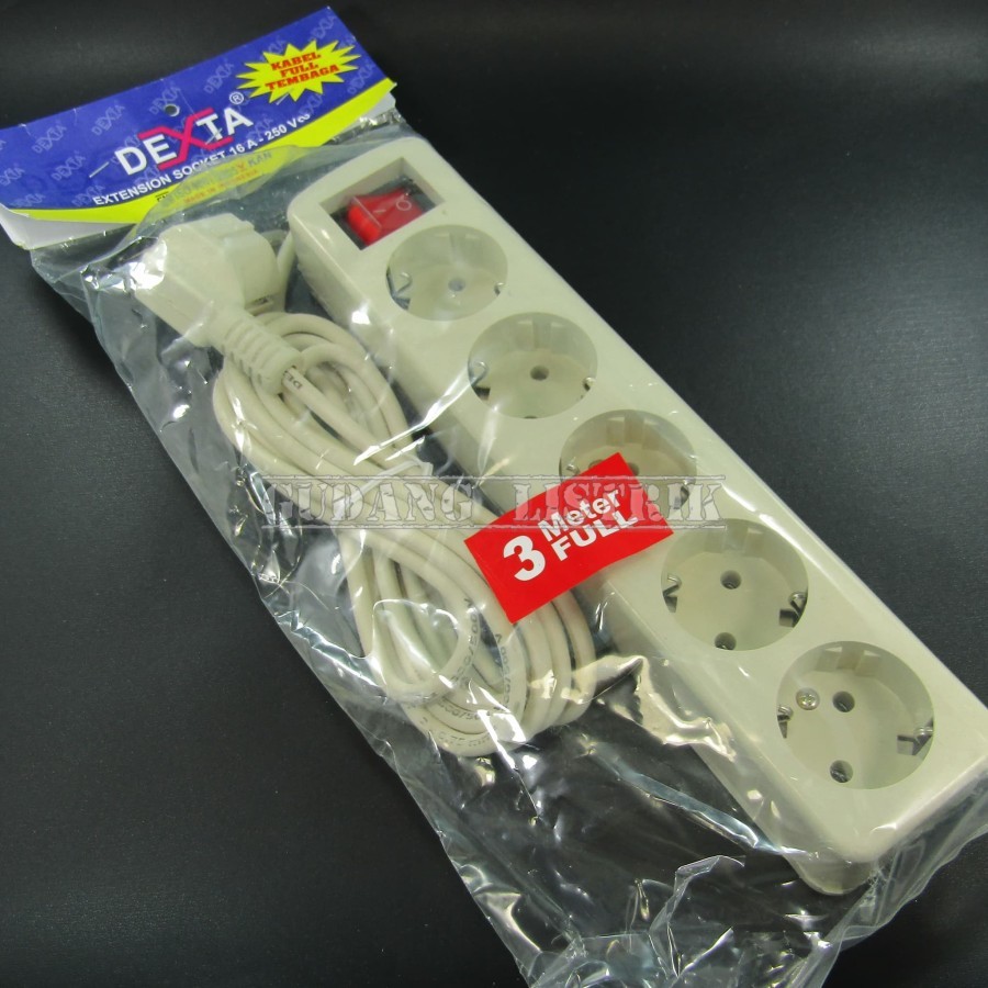 Stop Kontak Sambungan Kabel Extension Socket 3 meter 5 Lubang Dexta