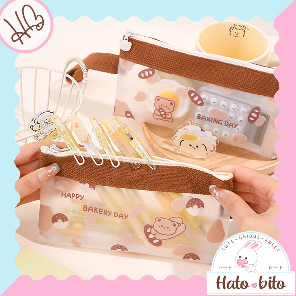 

Kotak pensil brown bear tempat pensil beruang lucu cute kawai simple transparan doff HB1699
