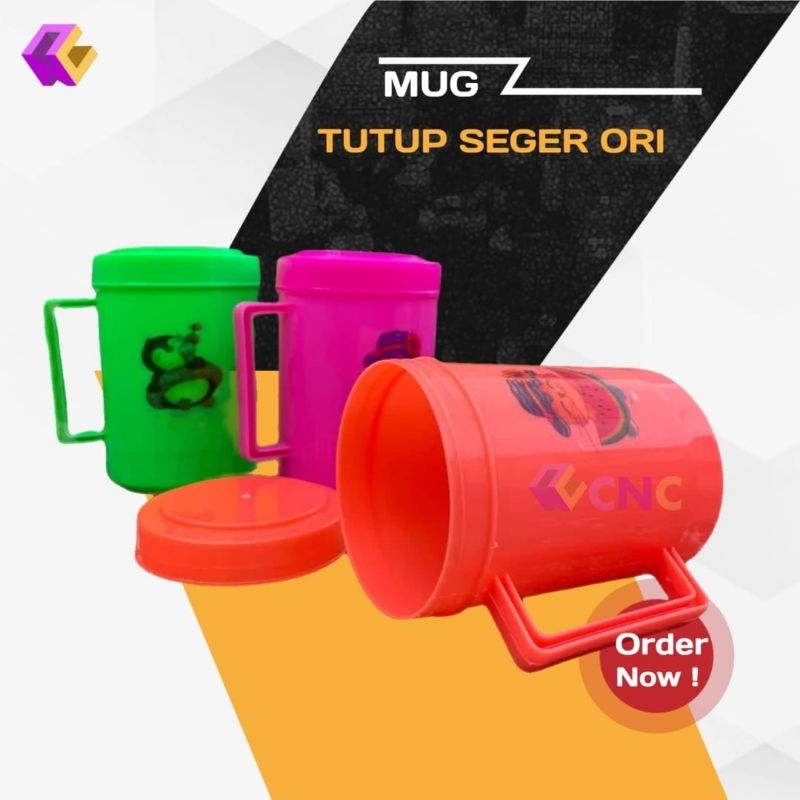 (AJ) MUG SEGER + TUTUP / MUG GELAS PLASTIK + TUTUP / GELAS ES JUMBO / MUG GELAS JUMBO / MUG GELAS PL
