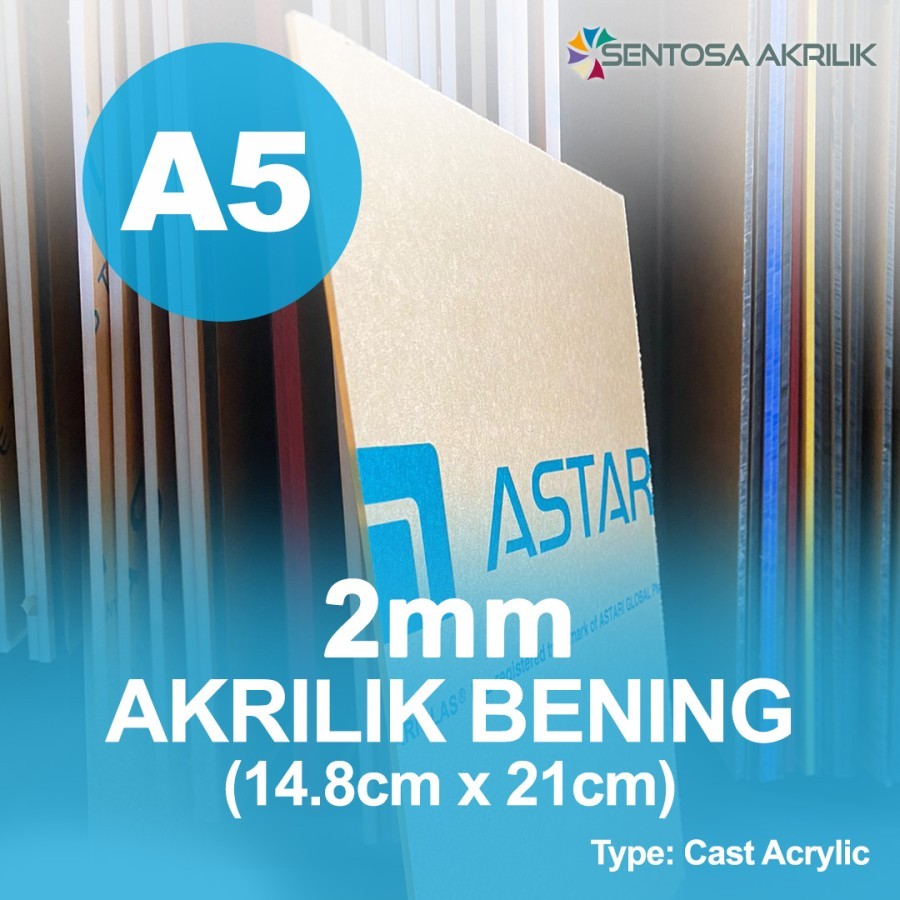 

Akrilik A5 Lembaran 2mm Bening 14.8x21cm Astari Cast Acrylic