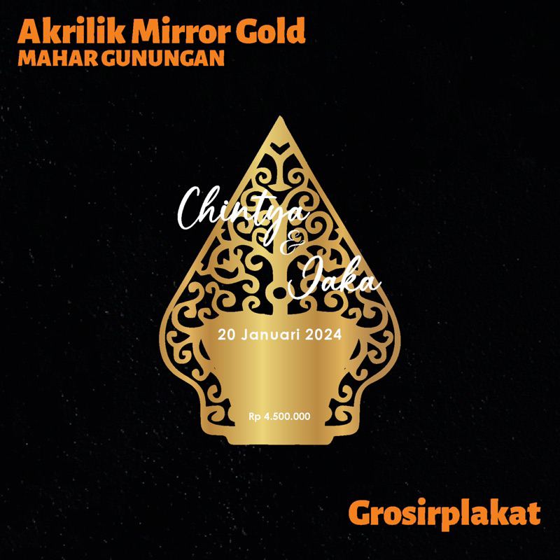 GUNUNGAN WAYANG AKRILIK MIRROR Dekorasi Mahar Akrilik Gold Timbul