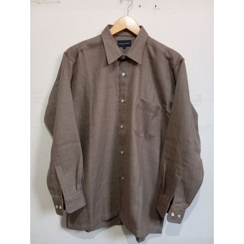 Kemeja Pria Merek Comodore Bahan Wol Warna Coklat Motif Kotak Kotak Besar Tebal Lengan Panjang