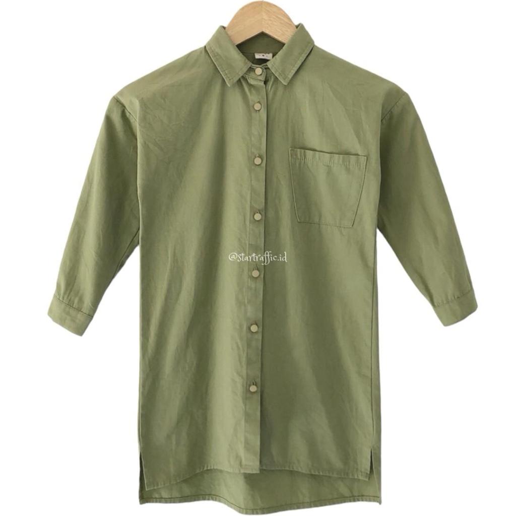 BAJU KEMEJA GREEN GOOFY COTTON MILAI 9 SHIRT KENGAN 3/4 PIPA POCKET