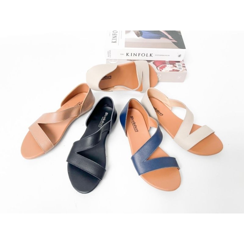 SEPATU SANDAL WANITA KULIT GARUT BHONKSHORS ZIGZAG FLAT