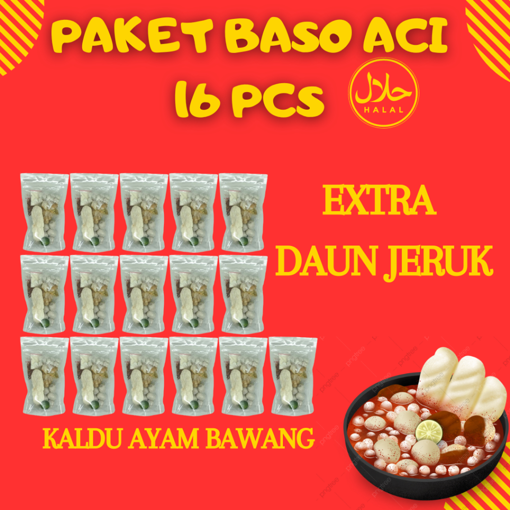 

BASO ACI PAKET 16 BUNGKUS MURAH ORIGINAL Bandung Kaldu Ayam Bawang Spesial Pedas Gurih Nikmat