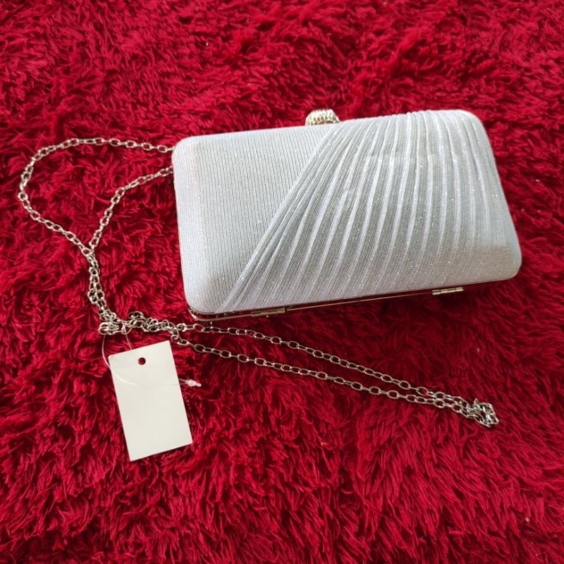 NEW SALE‼️tas pesta premium silver bling bling shimmer mewah tali rantai kecil