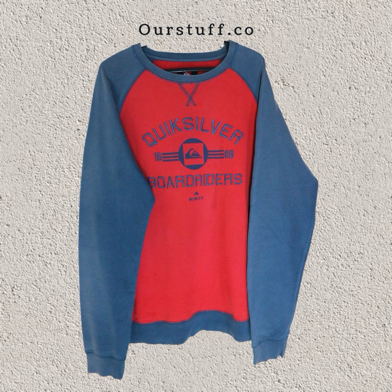 Sweater Crewneck Quicksilver Unisex Skater Warna Merah Biru