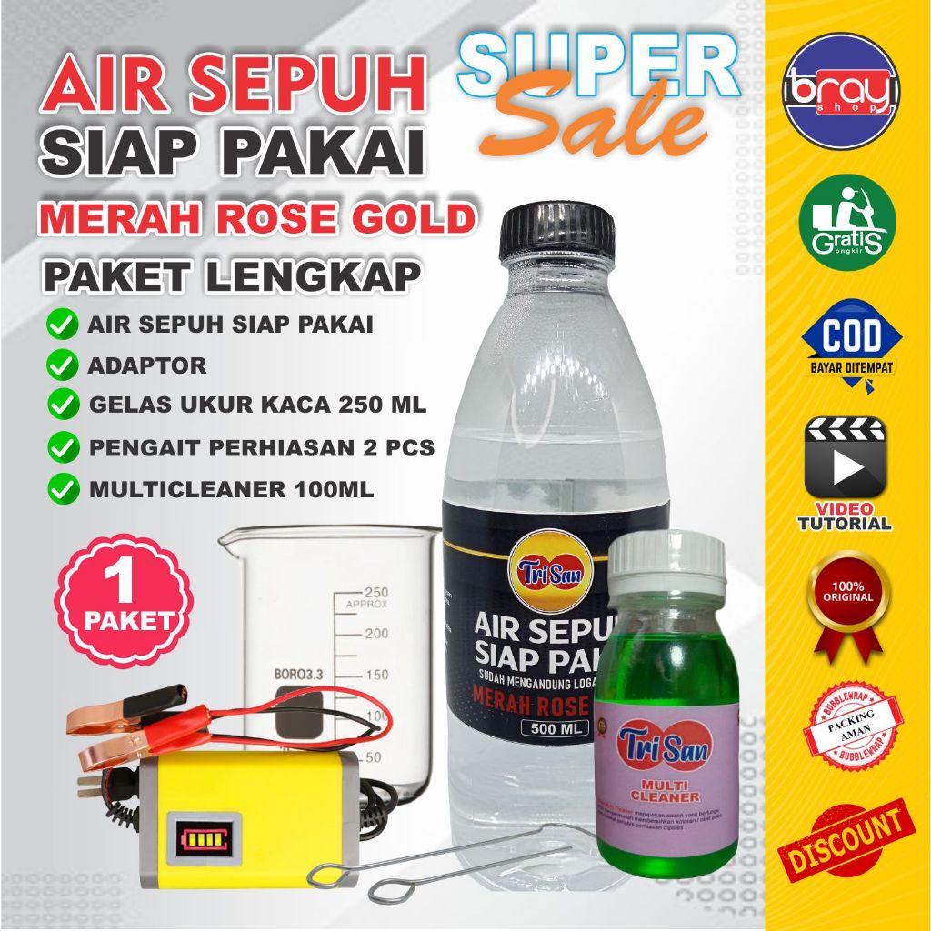 Obat Air Sepuh Siap Pakai Merah Penyepuh Perhiasan Emas 24K Paket Lengkap