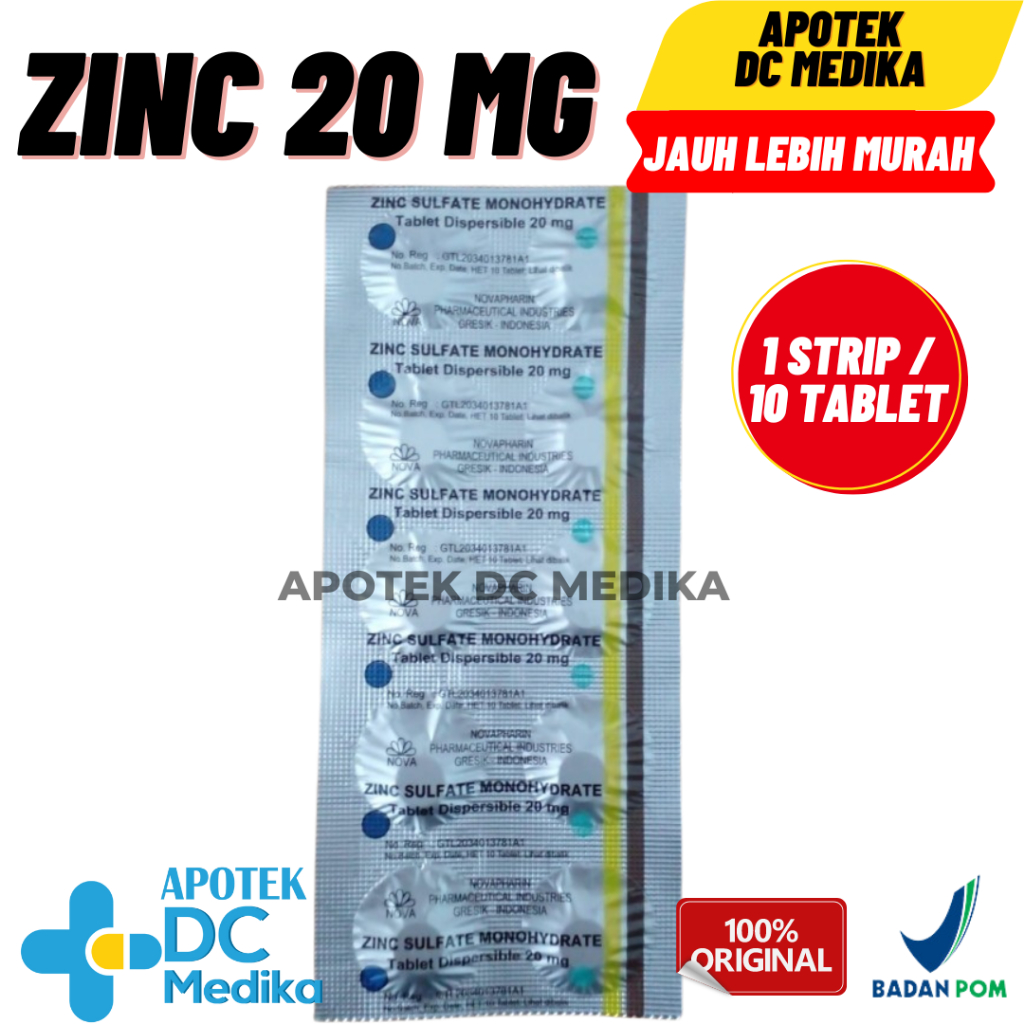 Zinc Tablet 20mg / 1 Strip / 10 Tablet / Vitamin Daya Tahan Tubuh