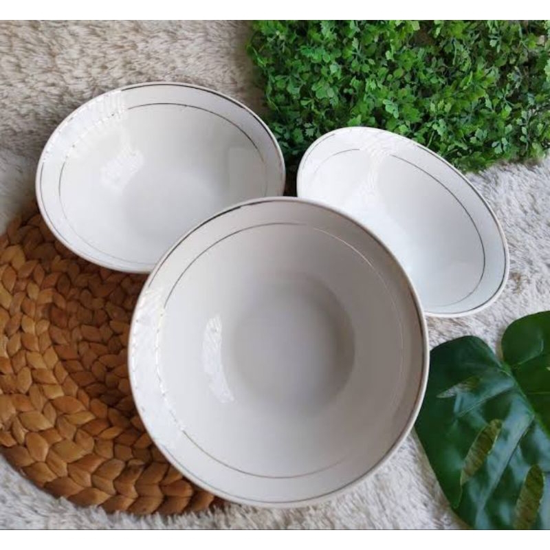 Mangkok les emas 1 lusin/mangkok keramik list emas grosir/mangkok keramik les emas/mangkok putih