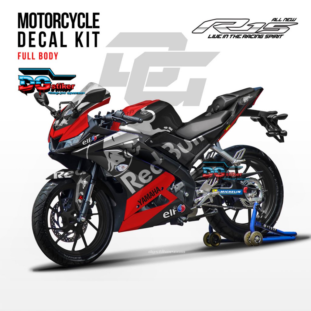 Decal Striping Full Body R15 V3 Hitam Redbull Tech3 DG Stiker